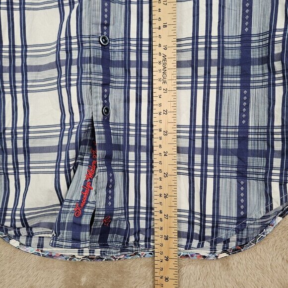 Robert Graham Button-Down Shirt Blue And White Plaid Short Sleeve Men's Size XS - Picture 5 of 10